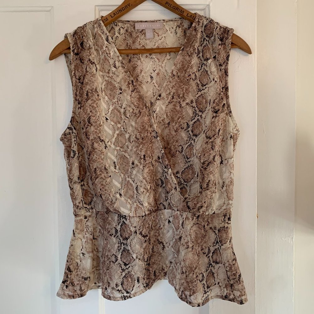EUC Pink Chelsea28 Snake Print Wrap Peplum Top